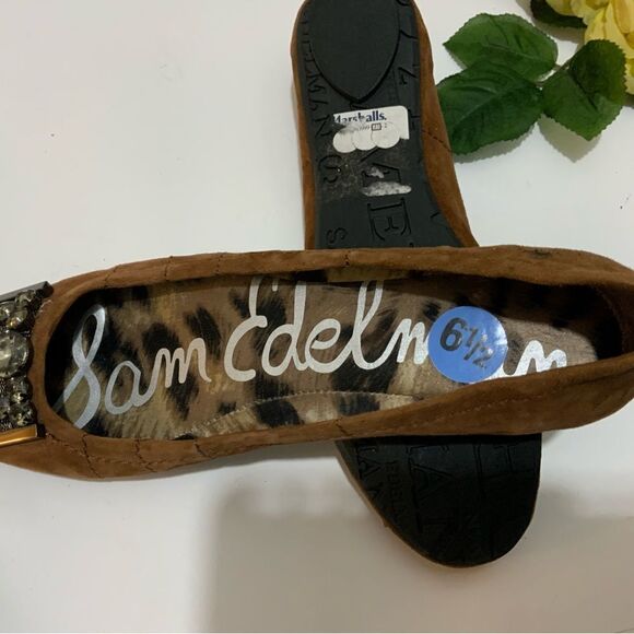 Sam Edelman Women's Ballet Flat Size 6.5 Brown Leather Slip On Shoe Beaded - Picture 10 of 11
